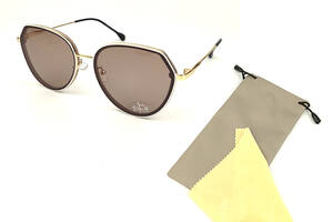 Женские солнцезащитные очки FlyBy Geometric2 металическая бело-золотая оправа с коричневой линзой