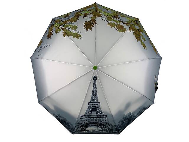 Жіноча автоматична парасолька Flagman з Ейфелевою вежею в подарунковій упаковці Зелена ручка 545-3
