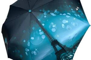 Женский автоматический зонт на 9 спиц c принтом Эйфелевая Башня и цветы от Susino бирюзовый 03026-1