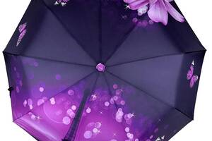 Женский автоматический зонт на 9 спиц c принтом Эйфелевая Башня и цветы от Susino фиолетовый 03026-3