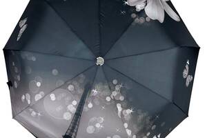 Женский автоматический зонт на 9 спиц c принтом Эйфелевая Башня и цветы от Susino серый 03026-4