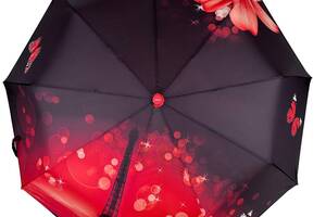 Женский автоматический зонт на 9 спиц c принтом Эйфелевая Башня и цветы от Susino красный 03026-5