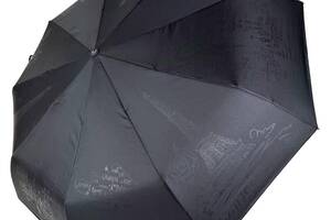 Женский складной зонт автомат на 9 спиц c тисненым принтом Парижа от Frei Regen черный 0822-6