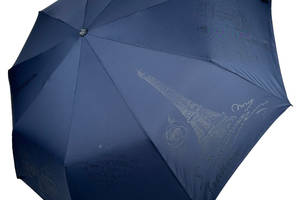 Женский складной зонт полуавтомат на 9 спиц c тисненым принтом Парижа от Frei Regen темно-синий FR 03023-6
