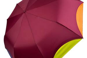 Женский зонт полуавтомат на 9 спиц антиветер от Frei Regen с радужным краем бордовый 02039-3