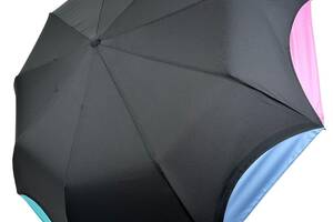 Женский зонт полуавтомат на 9 спиц антиветер от Frei Regen с радужным краем черный 02039-5