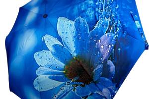 Женский зонт полуавтомат на 9 спиц с цветочным принтом от Frei Regen синяя ручка 09085-1