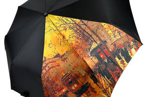 Женский зонт полуавтомат от Susino на 9 спиц антиветер с декоративной вставкой черный SYS0467-1