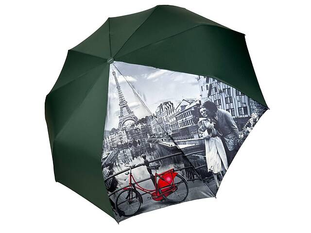 Женский зонт полуавтомат от Toprain на 9 спиц антиветер с декоративной вставкой зеленый 0465-4