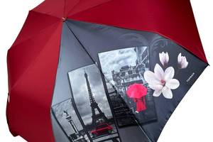 Женский зонт полуавтомат от Toprain на 9 спиц антиветер с декоративной вставкой бордовый 0465-6
