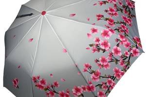 Женский зонт полуавтомат от Toprain с Эйфелевой башней и сакурой малиновая ручка 0625-3