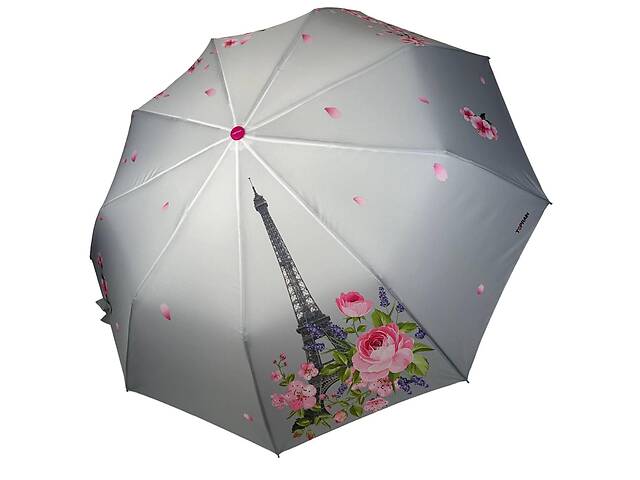 Женский зонт полуавтомат от Toprain с Эйфелевой башней и сакурой розовая ручка 0625-1