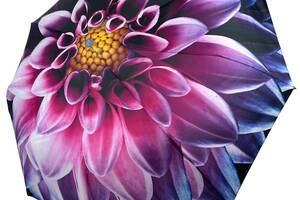 Женский зонт полуавтомат с принтом цветка от Toprain на 9 спиц фиолетовая ручка 0703-6