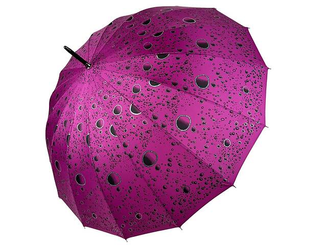 Женский зонт-трость на 16 спиц с абстрактным принтом полуавтомат от фирмы Toprain малиновый 01541-3