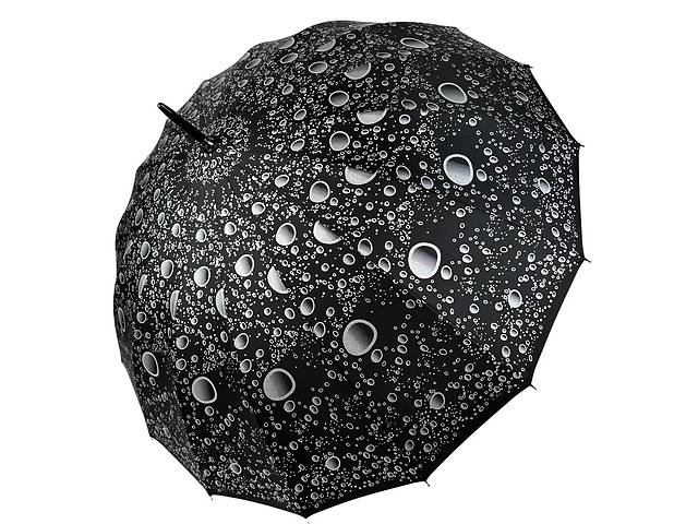 Женский зонт-трость на 16 спиц с абстрактным принтом полуавтомат от фирмы Toprain черный 01541-4