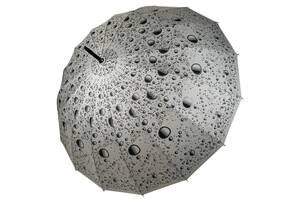 Женский зонт-трость на 16 спиц с абстрактным принтом полуавтомат от фирмы Toprain серый 01541-12