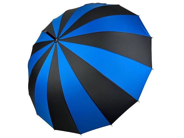 Женский зонт-трость на 16 спиц с контрастными секторами полуавтомат от фирмы Toprain синий 0616-2