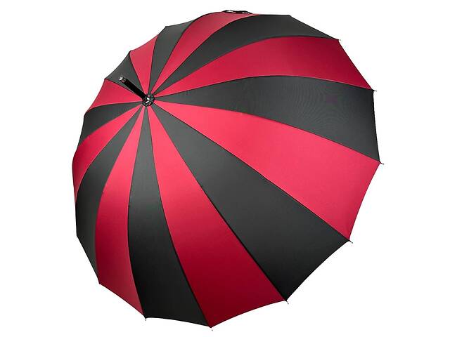 Женский зонт-трость на 16 спиц с контрастными секторами полуавтомат от фирмы Toprain бордовый 0616-4