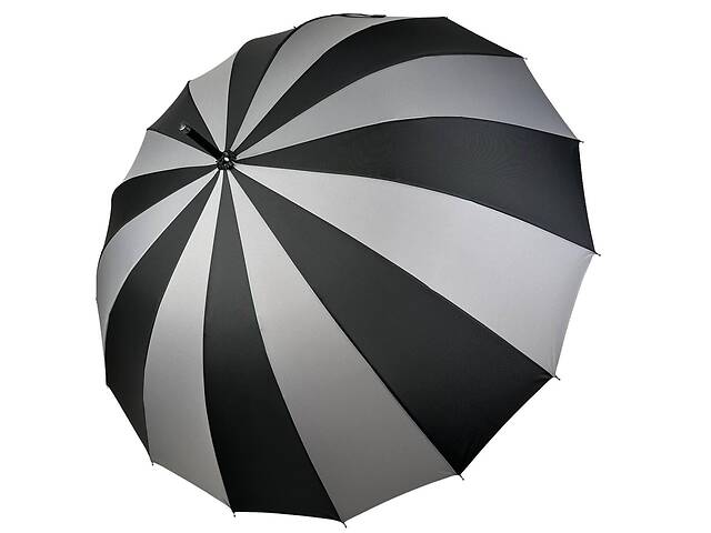Женский зонт-трость на 16 спиц с контрастными секторами полуавтомат от фирмы Toprain серый 0616-6