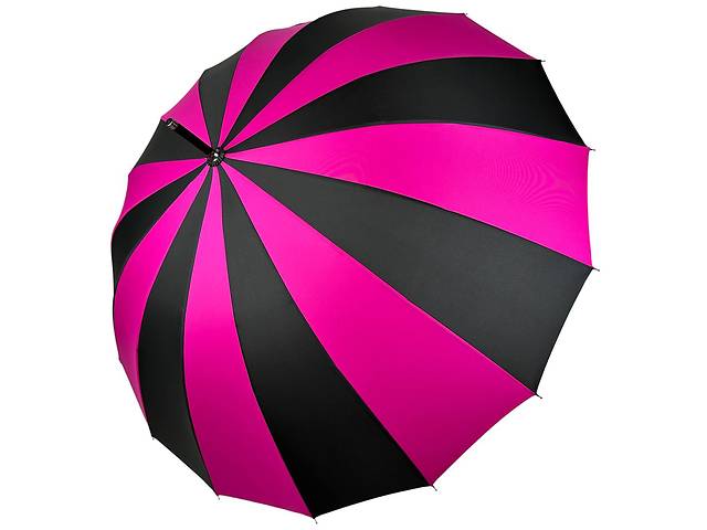 Женский зонт-трость на 16 спиц с контрастными секторами полуавтомат от фирмы Toprain розовый 0616-9