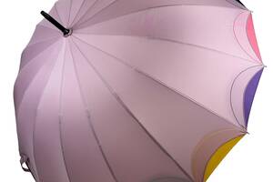 Женский зонт-трость полуавтомат на 16 спиц от Susino с разноцветным краем пудровый Sys 031087-1