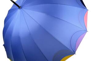 Женский зонт-трость полуавтомат на 16 спиц от Susino с разноцветными краями голубой Sys 031087-4