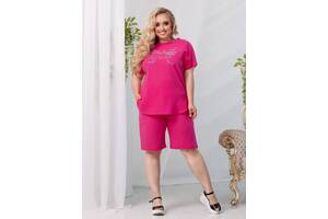 Жіночий костюм футболка та шорти рожевого кольору SKL122-373038