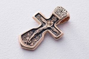 Золотой крестик Распятие с молитвой (чернение) п00786 Оникс