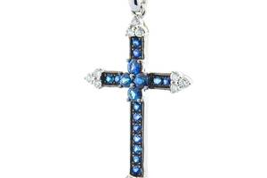 Золотой крестик с синими сапфирами и бриллиантами 1П759-0149 Оникс
