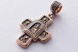 Золотой православный крест Господь Вседержитель. Иверская икона Божией Матери и восемь святых п02682 Оникс