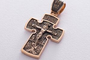 Золотой православный крест Распятие. Архангел Михаил п02759 Оникс