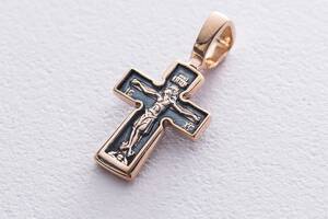 Золотой православный крест Распятие. Молитва Господи, помилуй п02214 Оникс