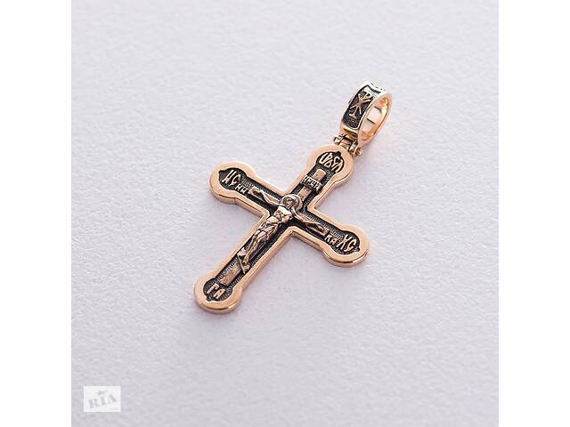 Золотий православний хрест Розп'яття. Врятуй та Збережи з чорнінням п02823 Онікс