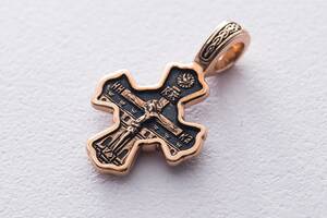 Золотой православный крест Распятие. Святитель Николай Чудотворец п02678 Оникс