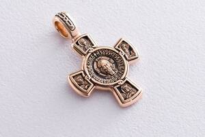 Золотой православный крест с чернением Спас. Касперовская икона Божией Матери п02649 Оникс
