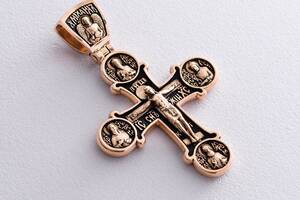 Золотой православный крест с чернением. Восемь святых п01404 Оникс