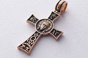 Золотой православный крестик Спаси и Сохрани п02417 Оникс