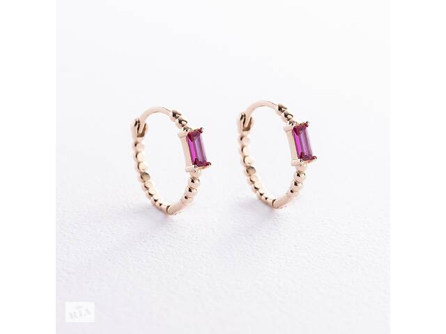 Золотые серьги - кольца Аннабель с розовыми фианитами с08499 Оникс