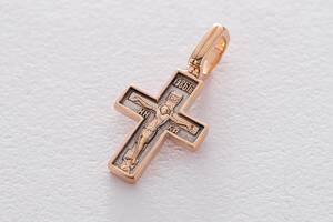 Золотой православный крест «Распятие. Молитва «Спаси и сохрани» п01826 Оникс
