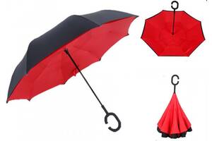 Зонт наоборот Up-brella зонт обратного сложения Черный с красным (258512)