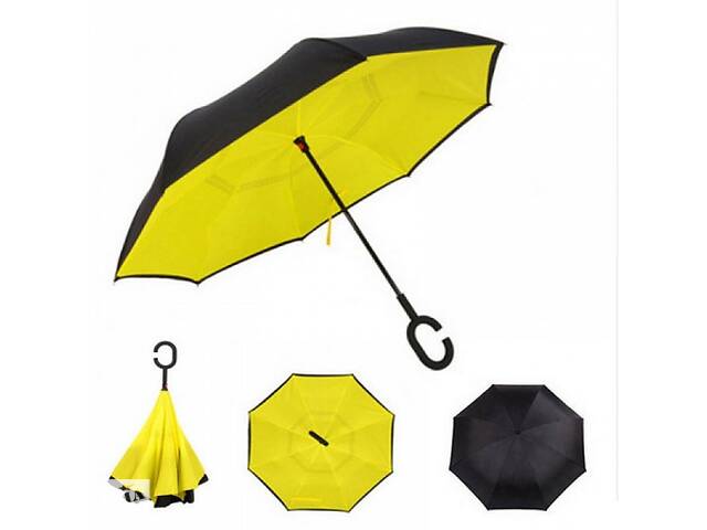 Зонт наоборот Up-brella зонт обратного сложения Черный с желтым (258511)