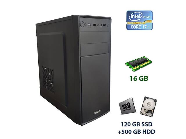 Компьютер 1stPlayer Case A2 Tower / Intel Core i7-2600 (4 (8) ядра по 3.4 - 3.8 GHz) / 16 GB DDR3 / 120 GB SSD+500 GB...