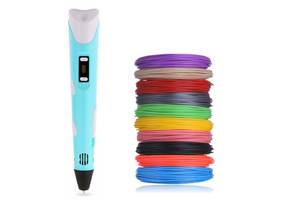 3D-ручка для рисования 3D Pen 2 и 200 метров разноцветного пластика Голубая