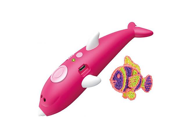 3D ручка с аккумулятором дельфин + трафареты для рисования 8 цветов пластика 3D Painting Pen 9903 Dolphin Розовый