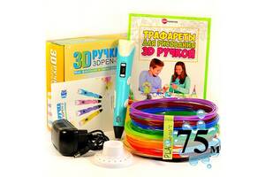 3D-ручка с Эко Пластиком 75м (15 цветов) c Трафаретами с LCD экраном 3D Pen 2 Original Blue