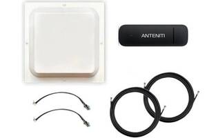 4G комплект LTE USB модем Anteniti E3372+ Антенна mimo планшетная 17дб + кабель 2 по 10м + 2 переходника (1693098355)
