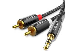 Аудио кабель Ugreen 2 RCA 3.5 Jack AUX Hi-Fi AV116 1 м Чёрным с серебристым (60240)