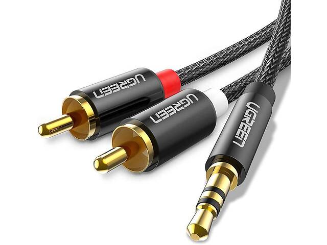 Аудио кабель Ugreen 2 RCA 3.5 Jack AUX Hi-Fi AV116 1 м Чёрным с серебристым (60240)