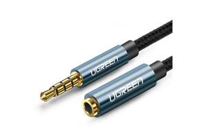 AUX 3.5 mm удлинитель Ugreen AV118 аудио кабель 4-pin 1 м Чёрный с синим (40673)