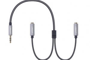 AUX 3.5mm разветвитель/сплиттер Ugreen AV123 аудио кабель 20 см Чёрный с серебристым (10532)